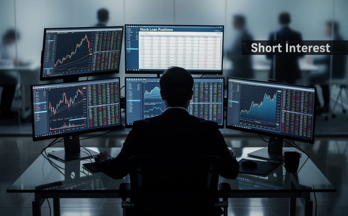 Illustration of an office with monitors within the stock loan market