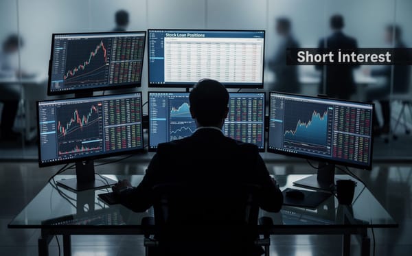 Illustration of an office with monitors within the stock loan market