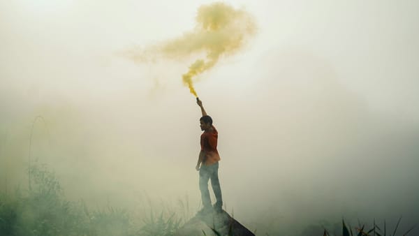 Illustration of the guy on top of the mountain is signaling within stock loan market