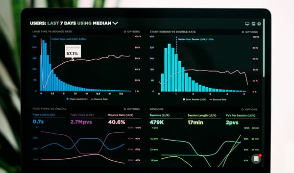 Laptop screen with metrics