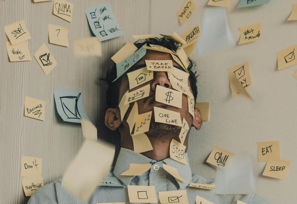 A stressed-out guy covered in stickers within stock loan market