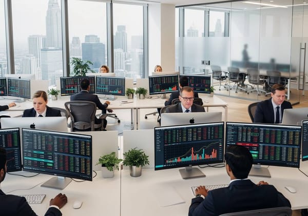 Illustration of a bright office in an international company in the stock loan market