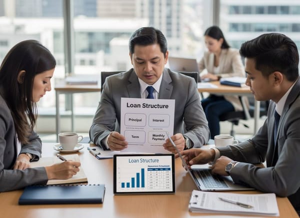 Illustration of people in an office discussing the structure of a stock loan